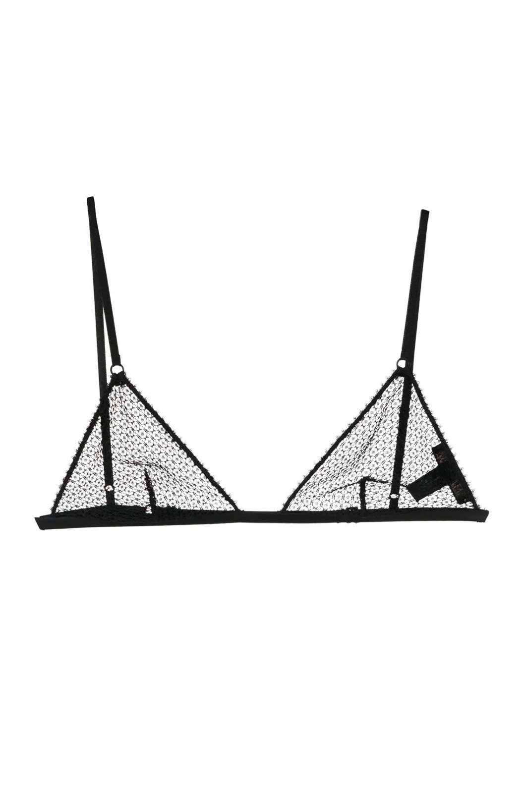 Black crochet soft bra with back clasp flat lay