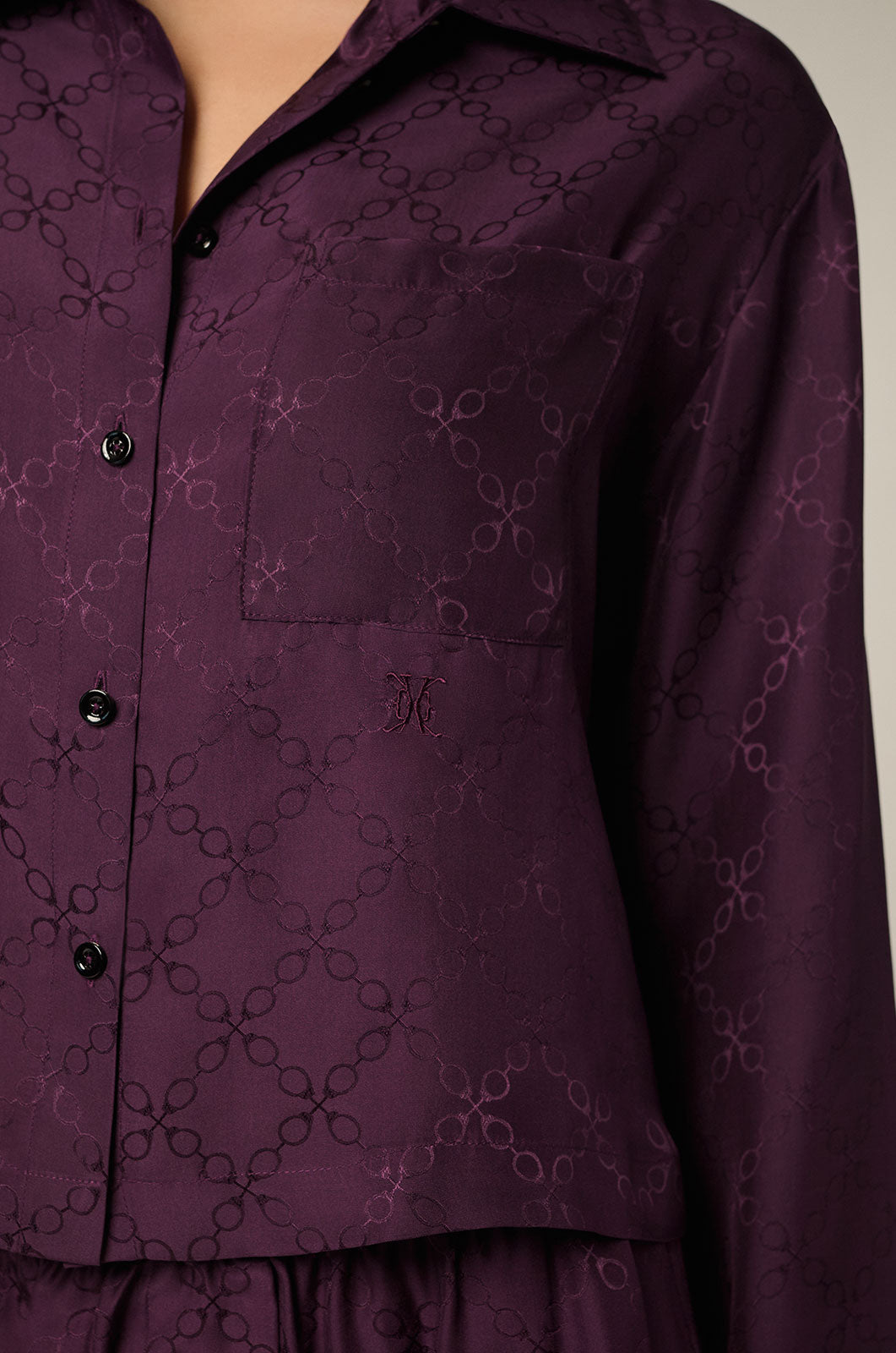 Jacquard pattern pj top with front buttons front view detail shot