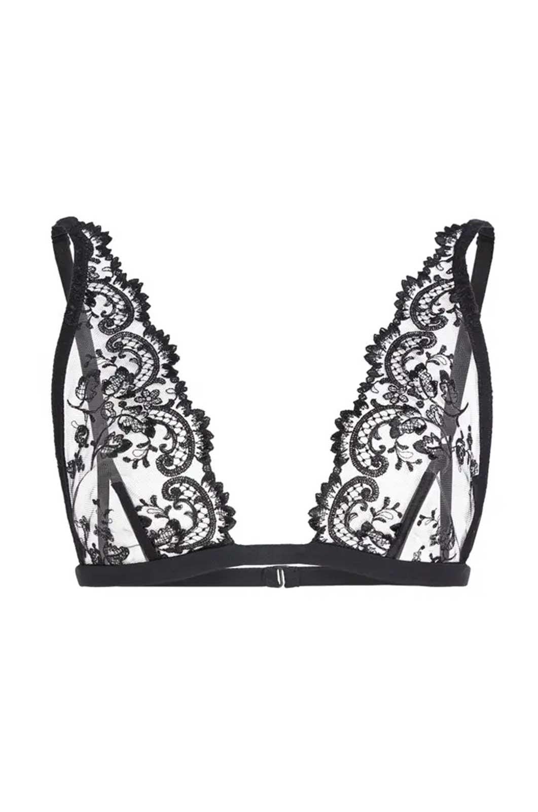 Sheer lace bralette soft bra adjustable thin straps flat lay