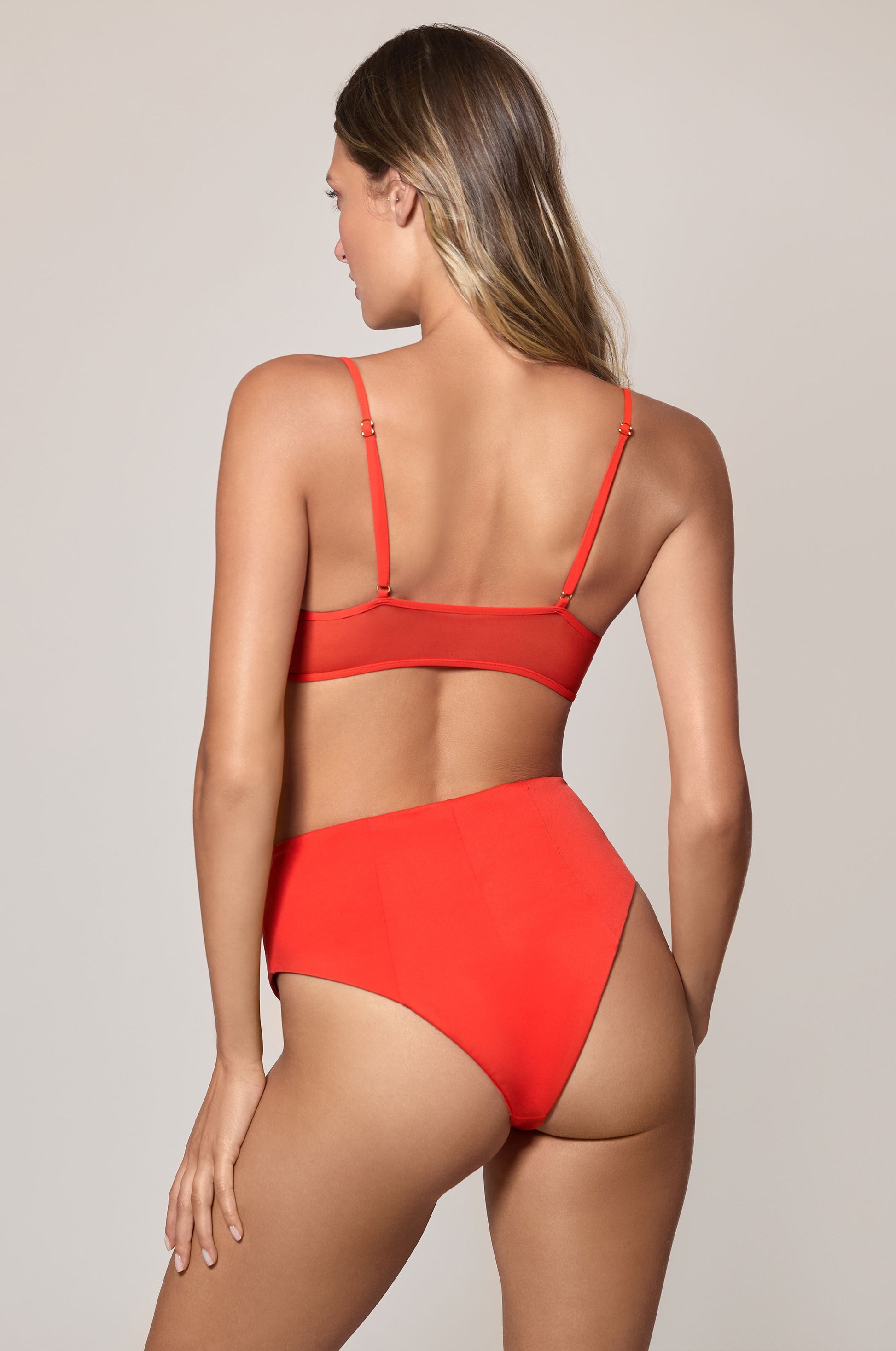 Tangerine Orange Mesh Panel Swim Bikini Top Back