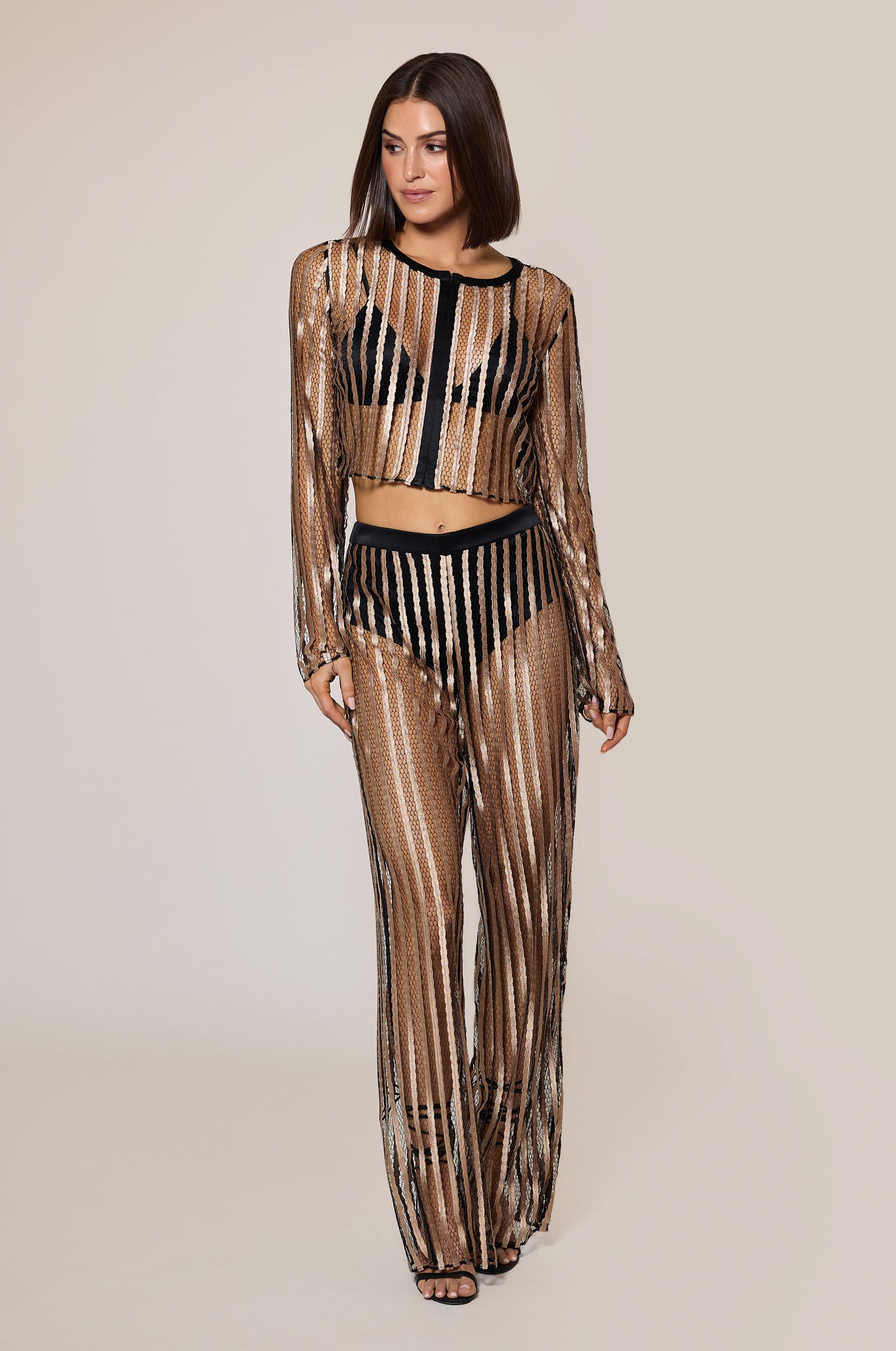 Sable Light Brown Gold  Black Striped Lounge Pant Front