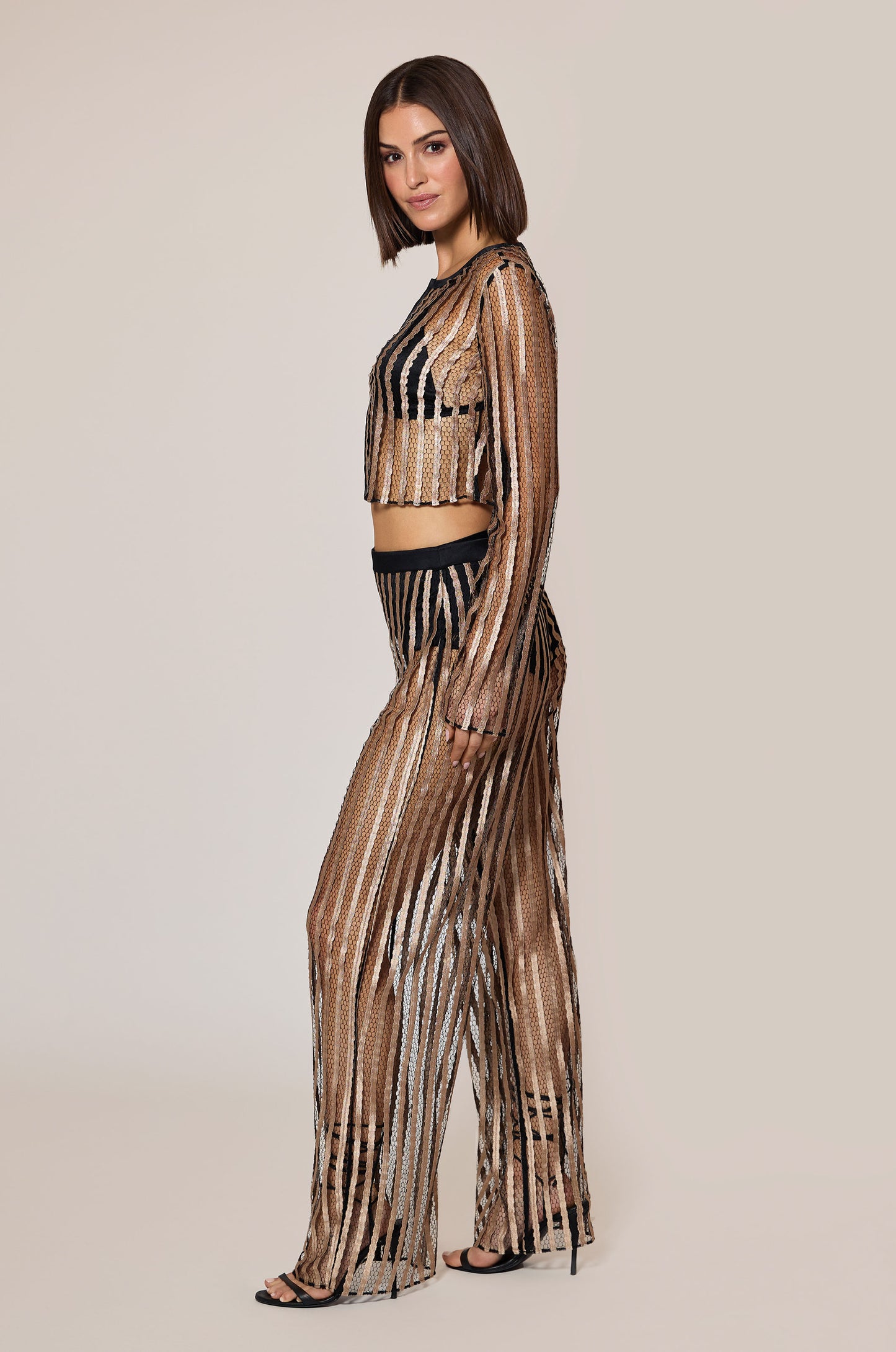 Sable Light Brown Gold  Black Striped Lounge Pant Side