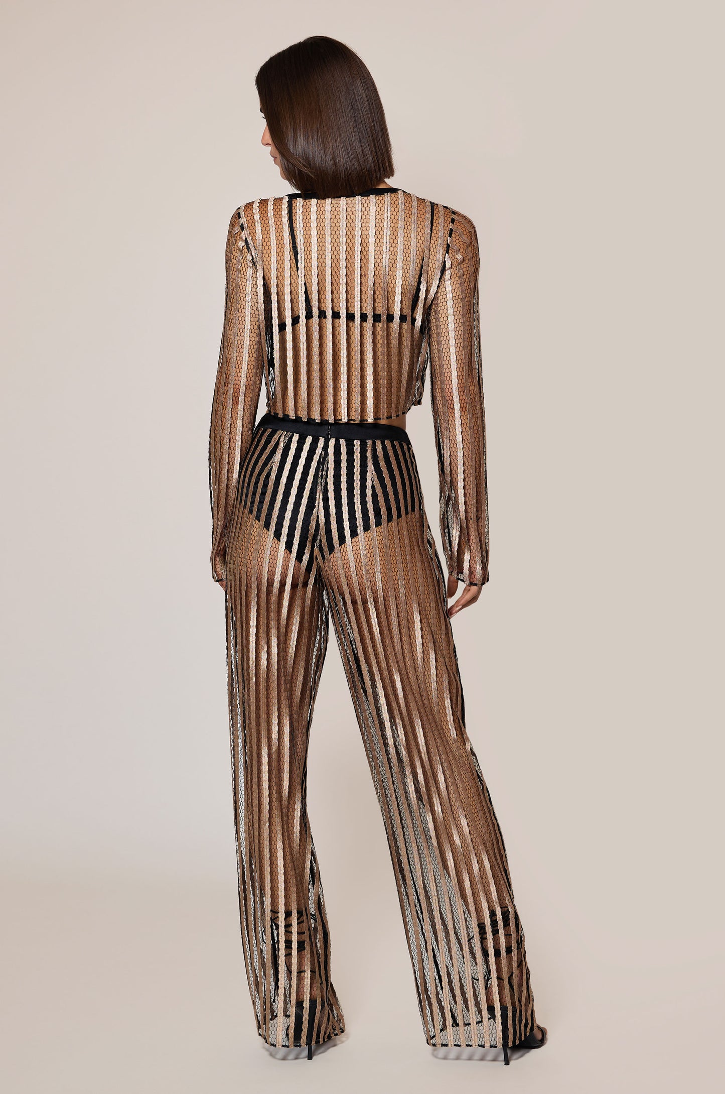 Sable Light Brown Gold  Black Striped Lounge Pant Back