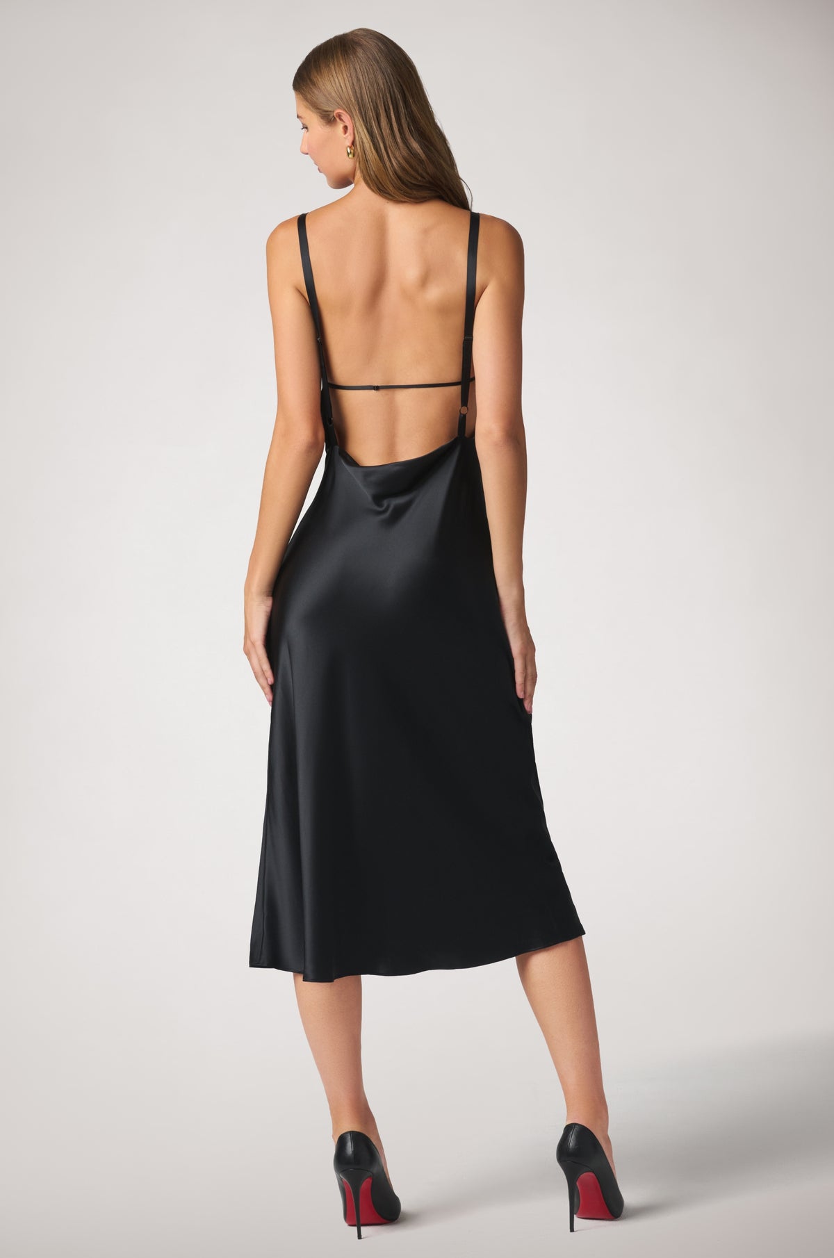 Kiki de Montparnasse fluid silk charmeuse dress with a low open back and delicate straps, shown from behind.