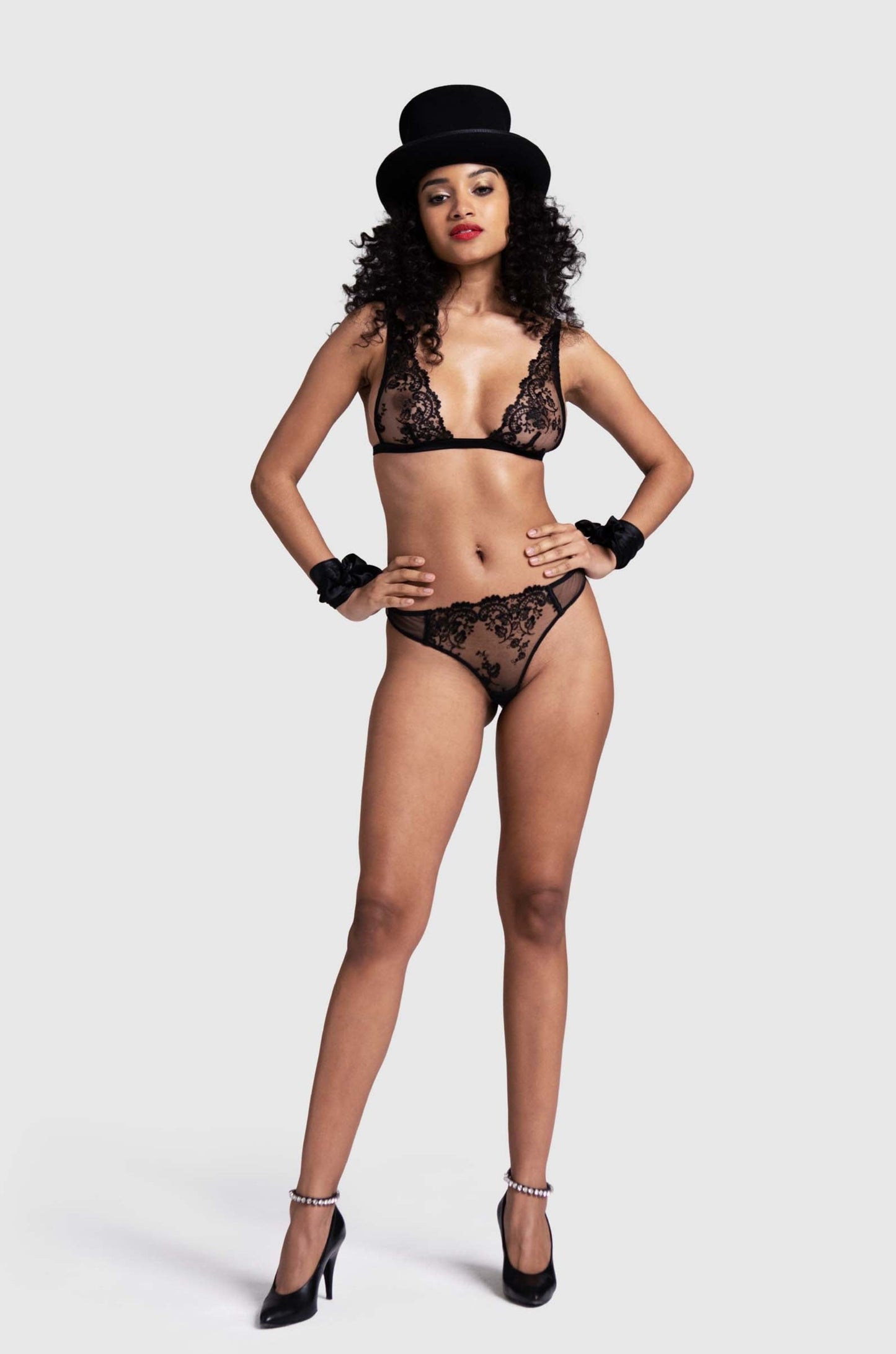 Sheer lace bralette soft bra adjustable thin straps  front view