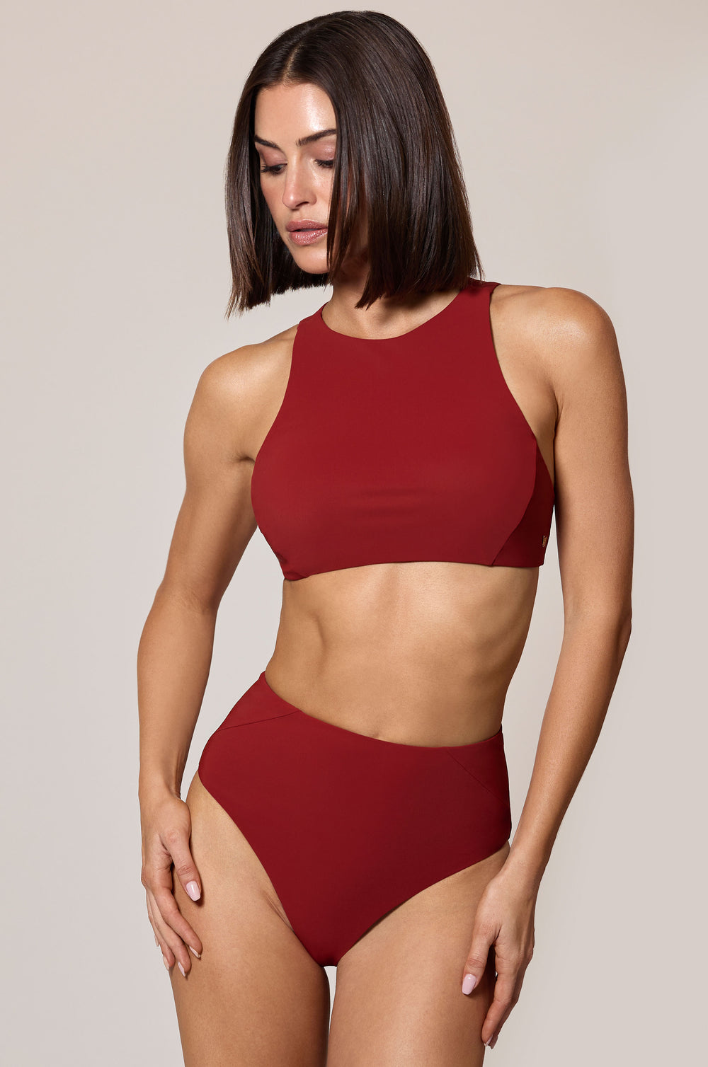Clay Red Halter Swim Bikini Crop Top Front 