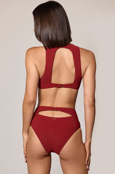Clay Red High Waisted Swim Bikini Bottom Back