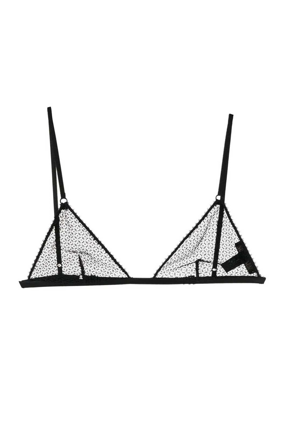 Black crochet soft bra with back clasp flat lay