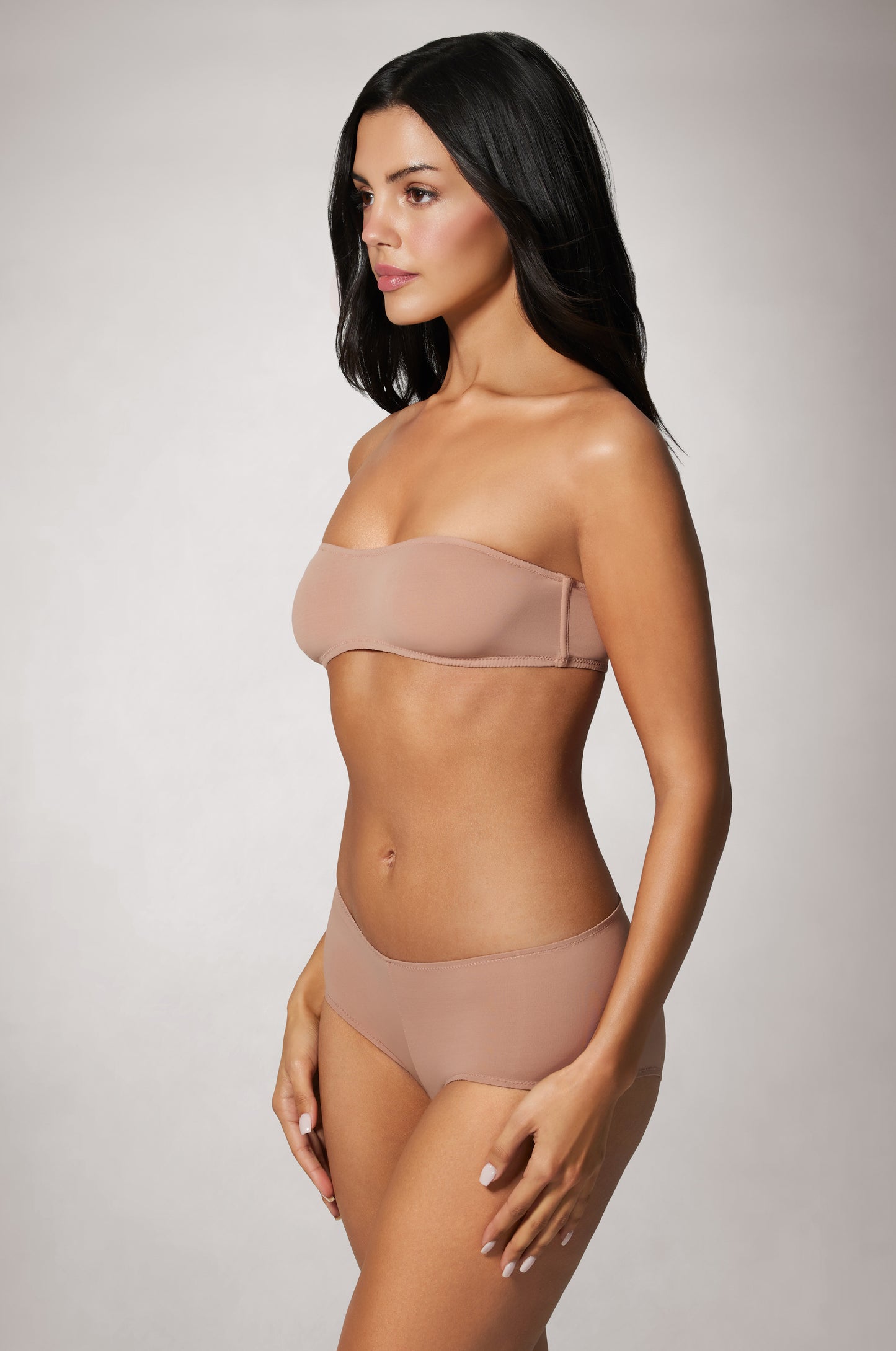 Light Brown Soft Stretchy Bandeau Bra and Hipster Side