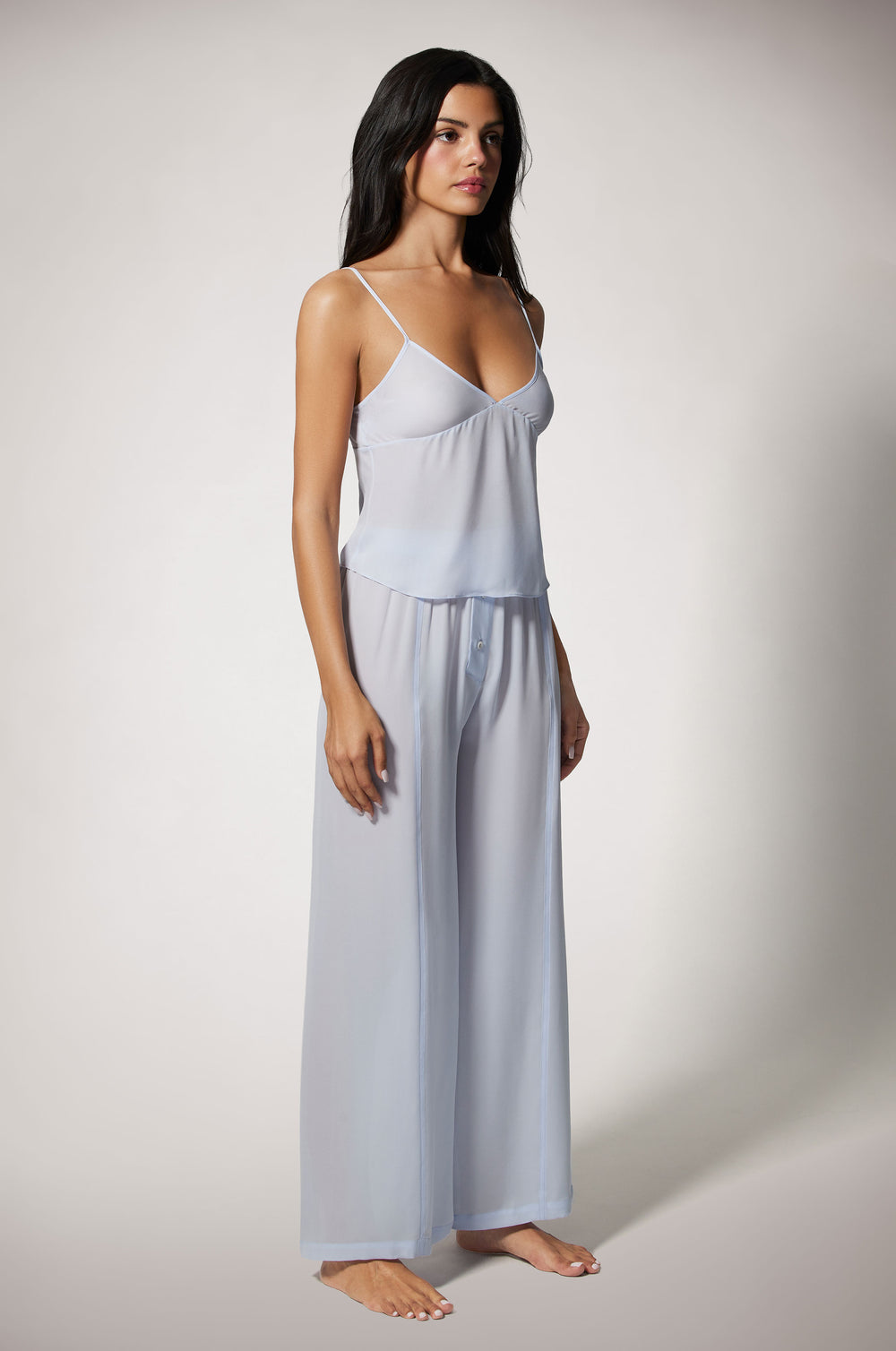 Light Blue  V-Neck Spaghetti Strap Loose Fit Lightweight Top 