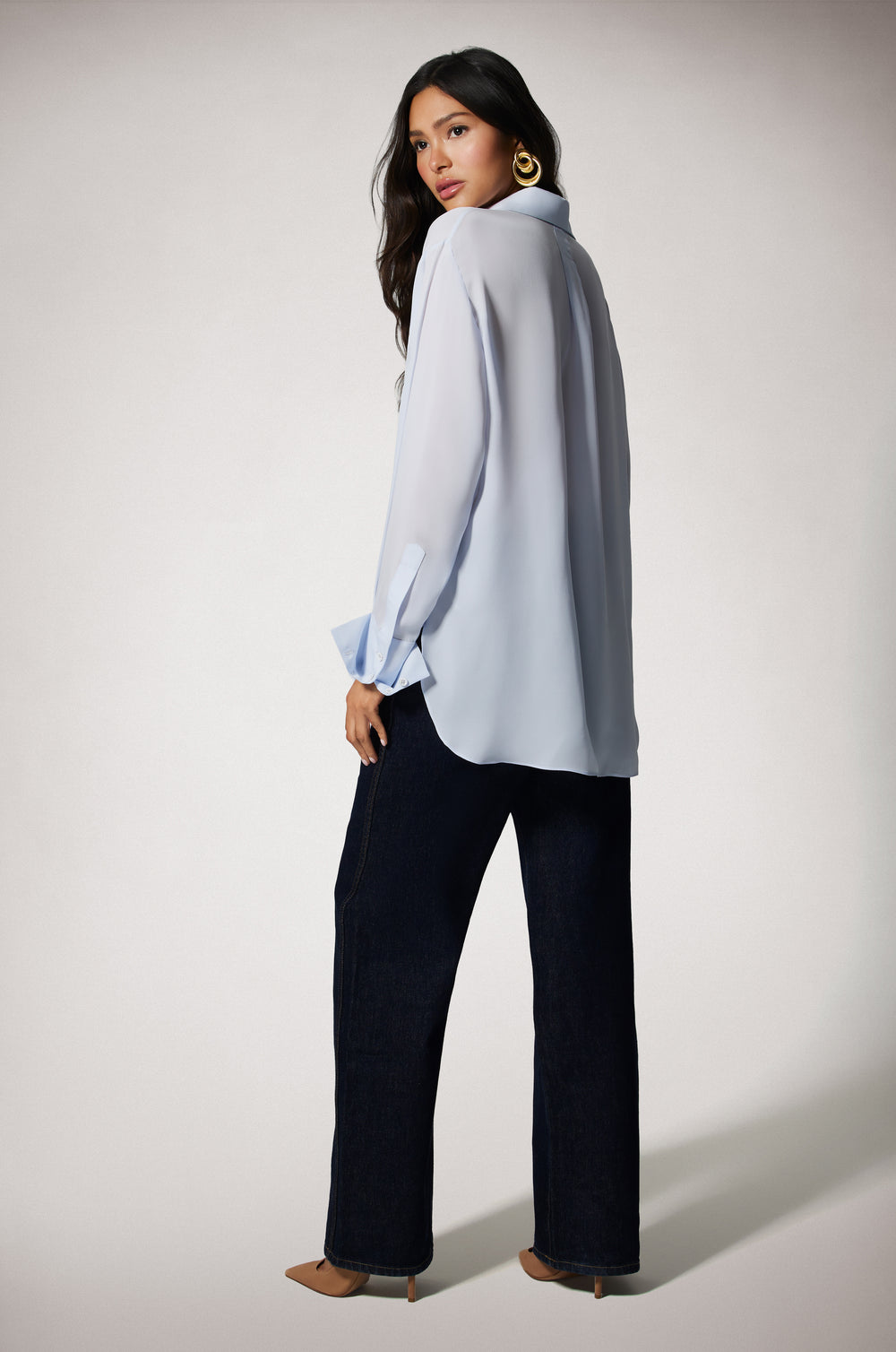 Light Blue Silk Georgette Button Up Lightweight Shirt Side