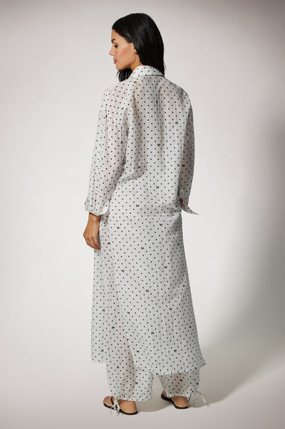 Button up long dress cover up resortwear in custom Kiki point print back