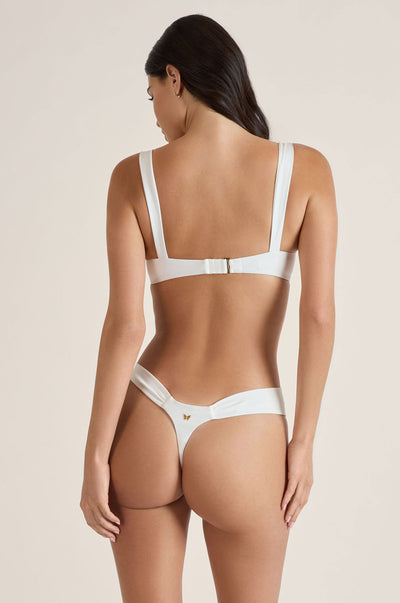 Ivory White Ruched Thong Swim Bikini Bottom back 2