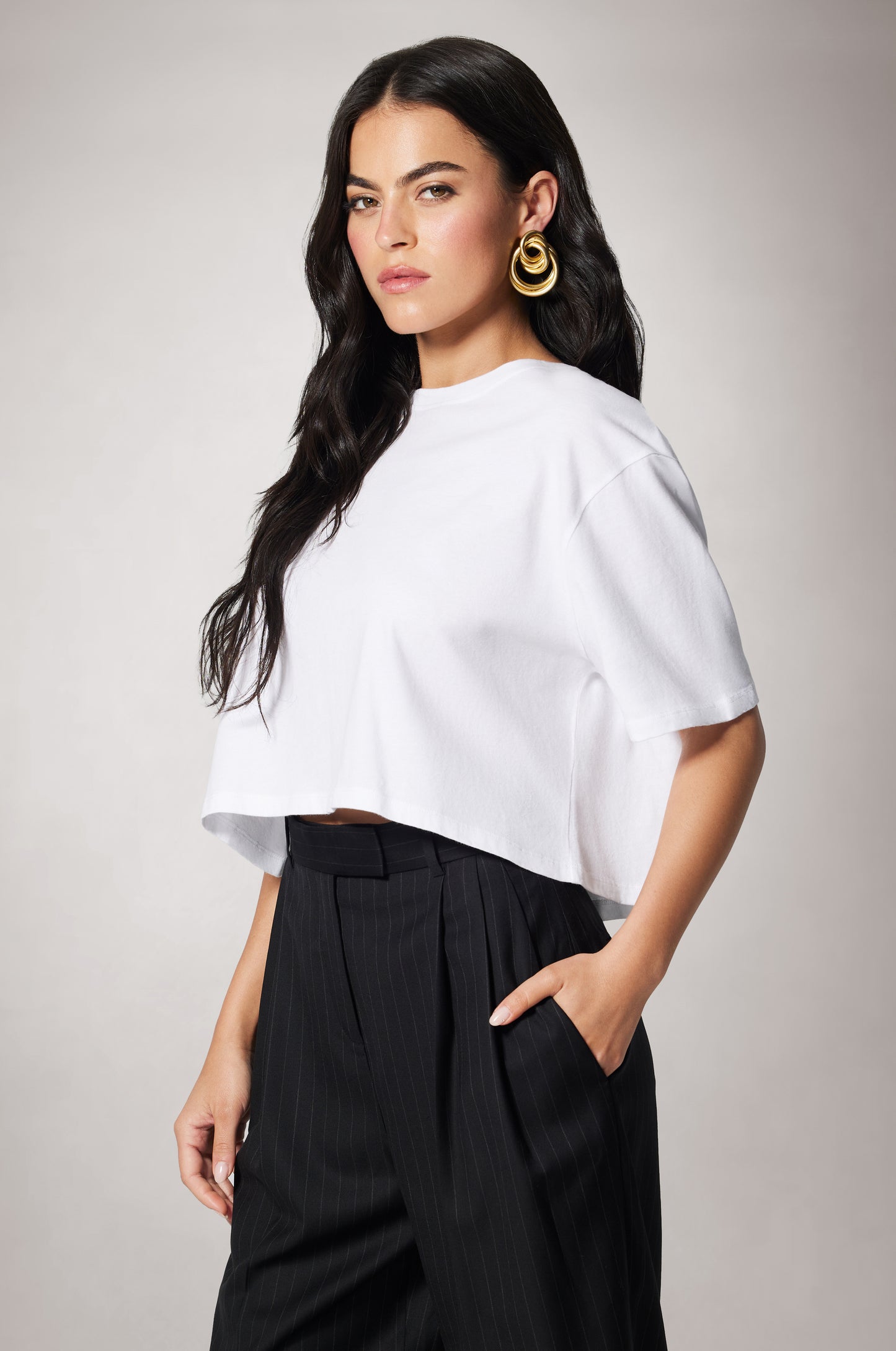 Deluxe Cotton Short Sleeve Boxy Crew White Side