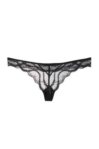 Low rise thong sheer french lace scalloped edges flat lay