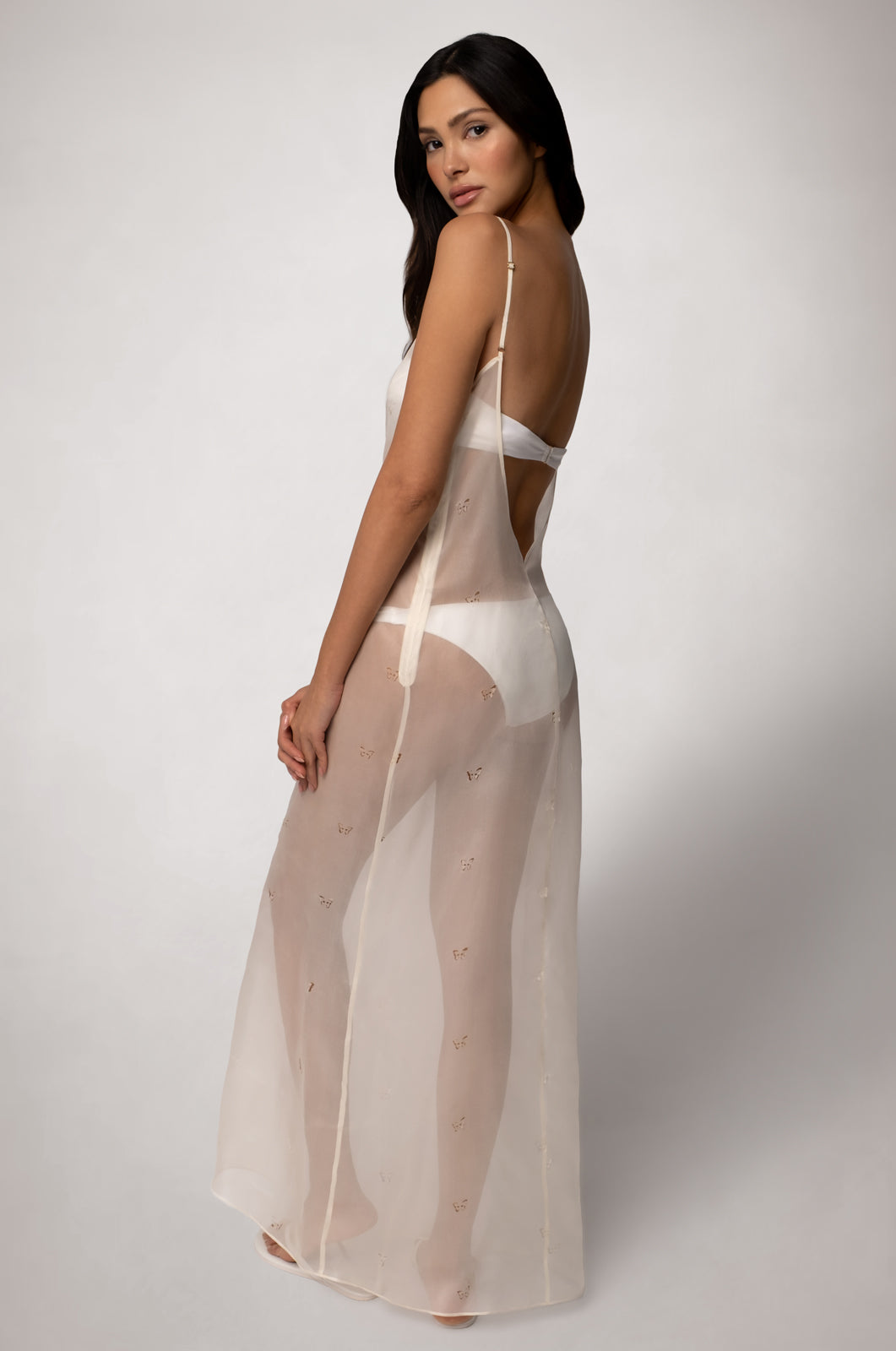 PAPILLON LASER CUT ORGANZA LONG DRESS