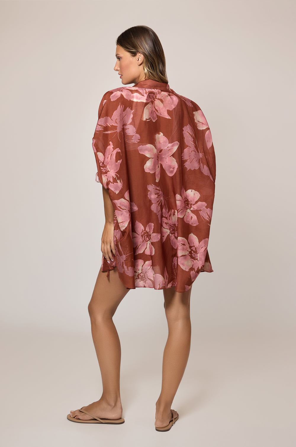 Clay Rose Blush Floral Oversized Button Up Shirt Cover Up Back
