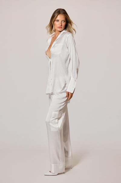 Ivory Perforated Polka Dot Holes Oversized Loose Boyfriend Shirt Side