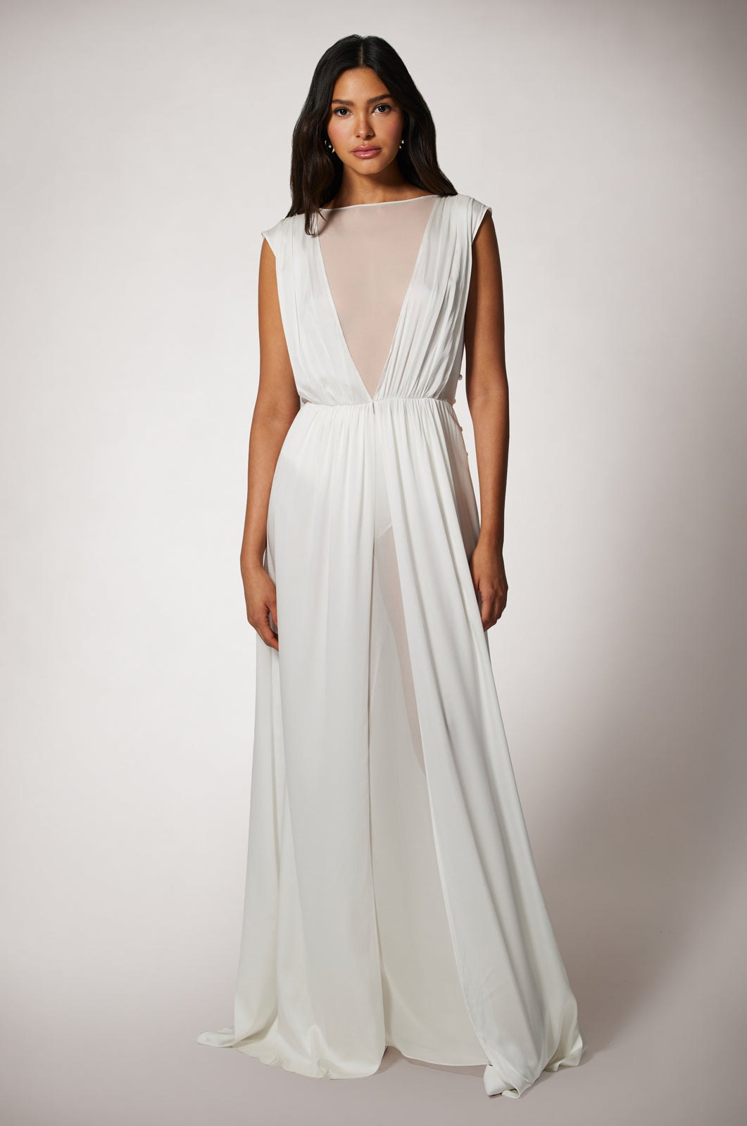 PLISSEE LAYERED CHIFFON GOWN