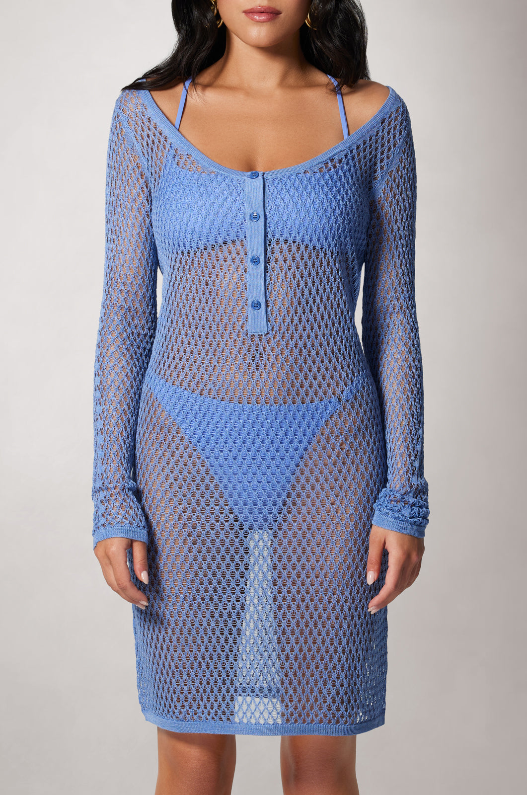 SILK CROCHET HENLEY DRESS