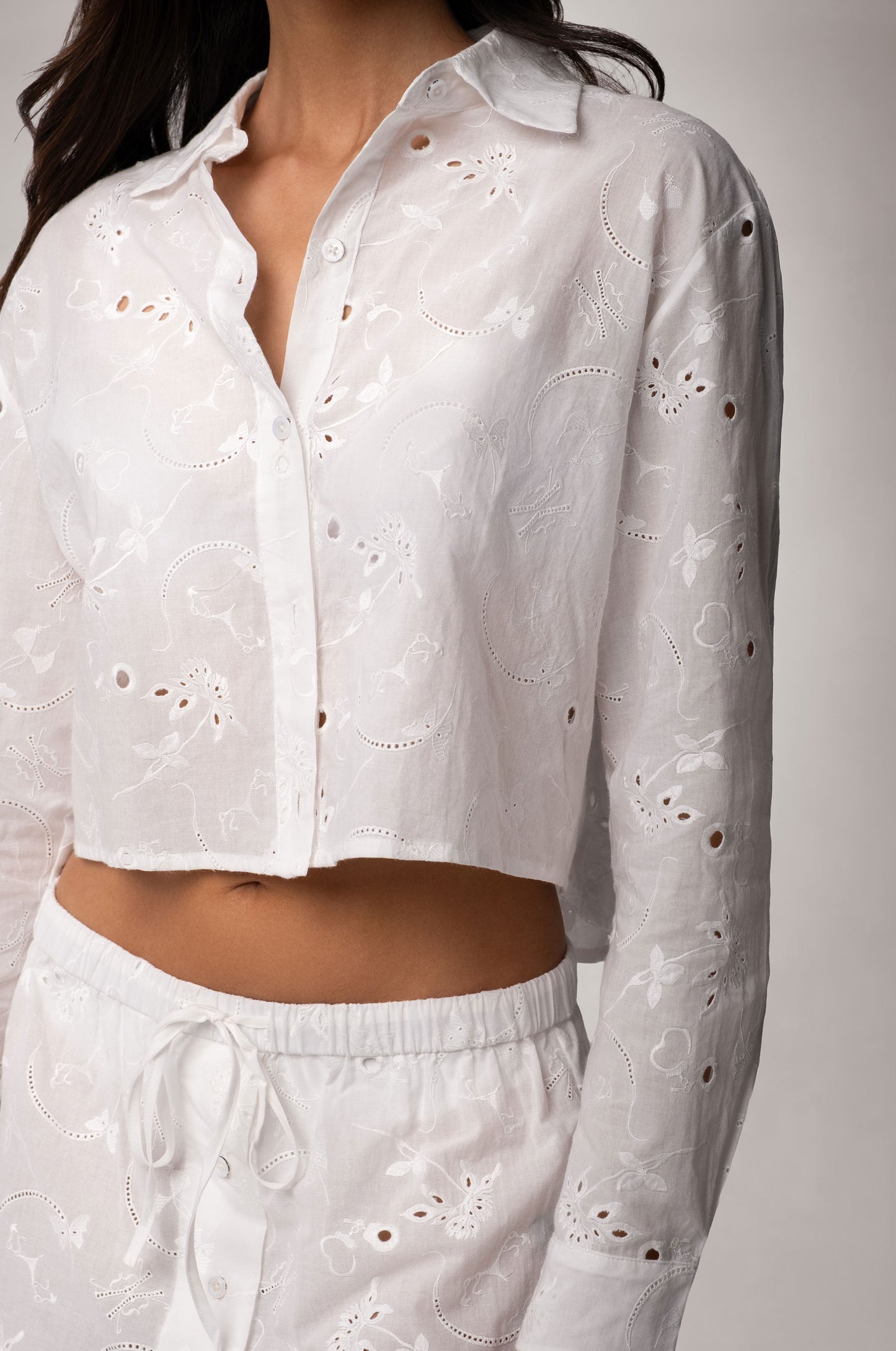 SIMONE COTTON EYELET CROPPED SHIRT