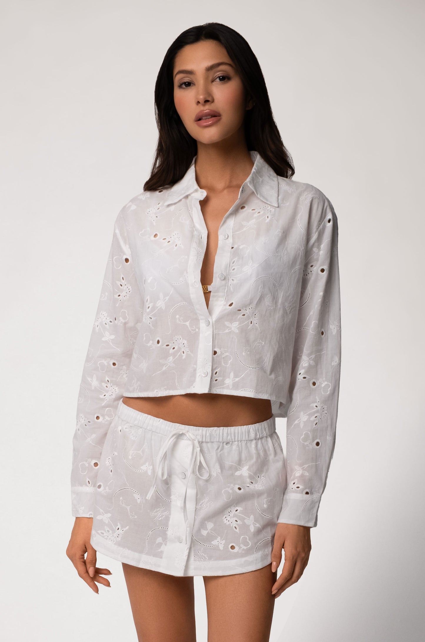 SIMONE COTTON EYELET CROPPED SHIRT