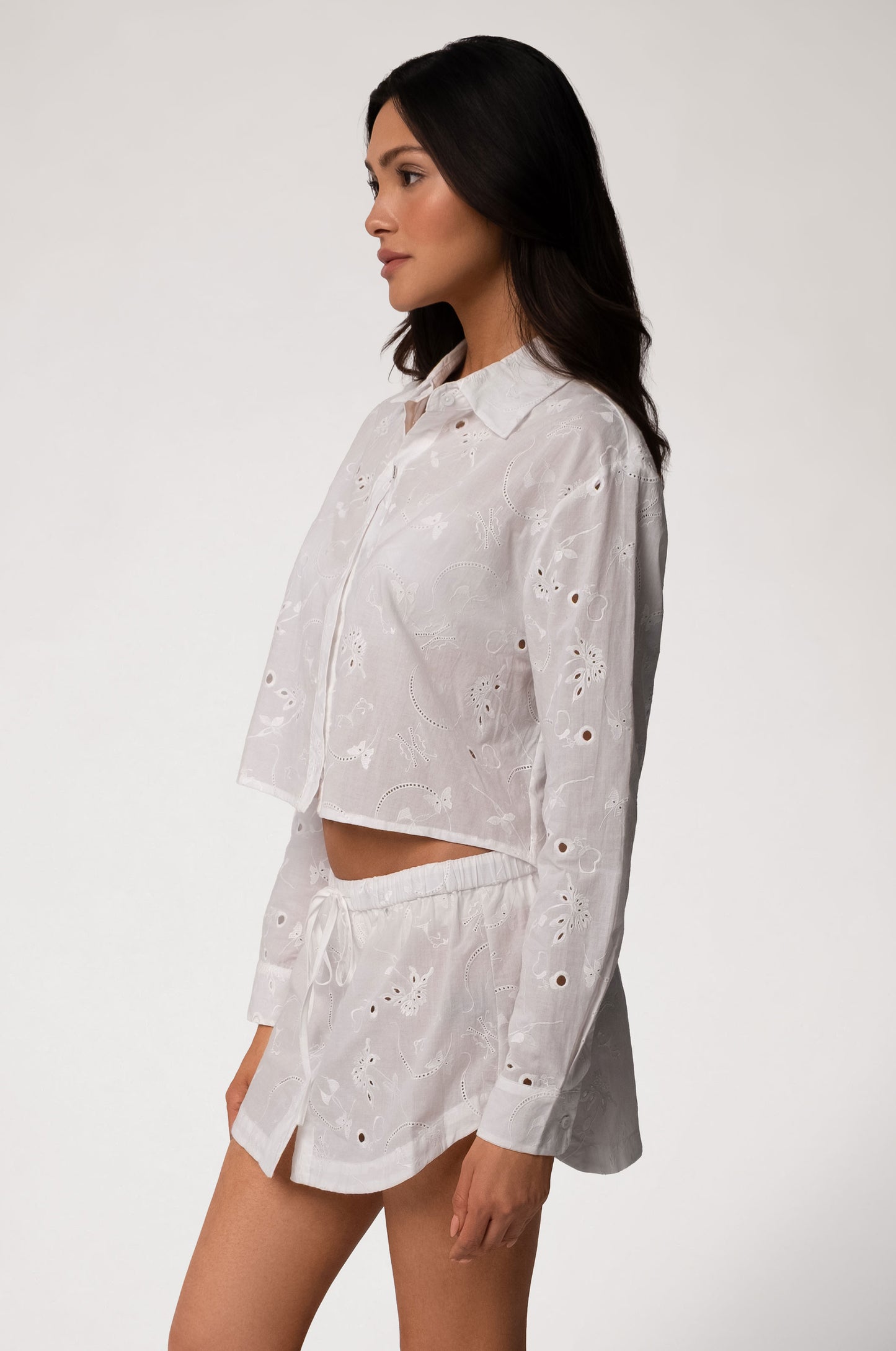 SIMONE COTTON EYELET CROPPED SHIRT