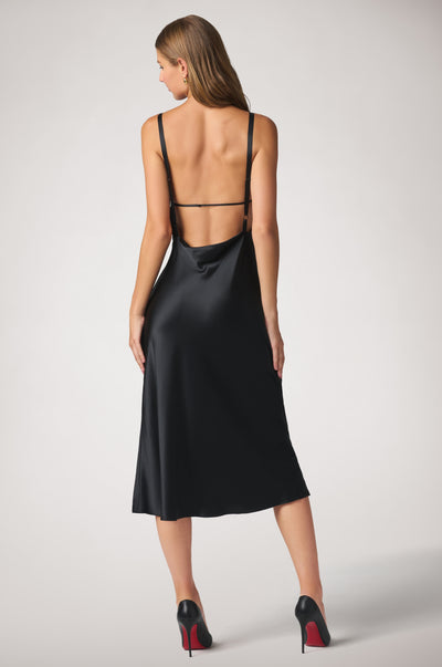 Kiki de Montparnasse fluid silk charmeuse dress with a low open back and delicate straps, shown from behind.