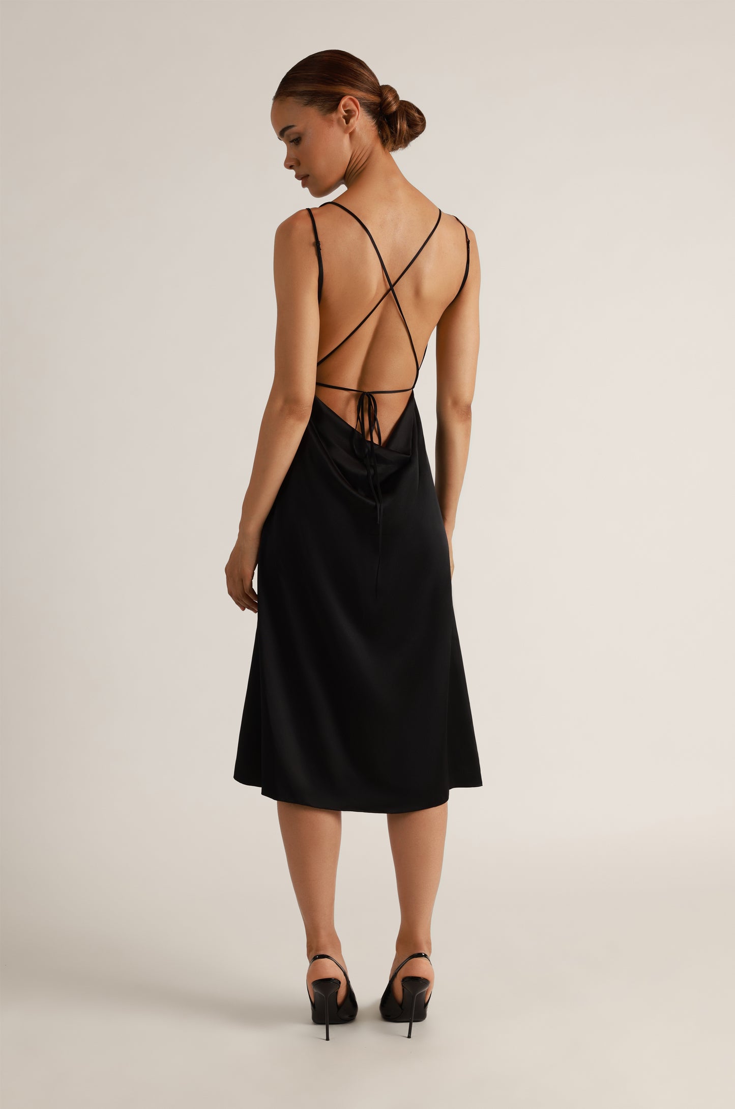 SOIE TIE BACK FLARED MIDI SLIP