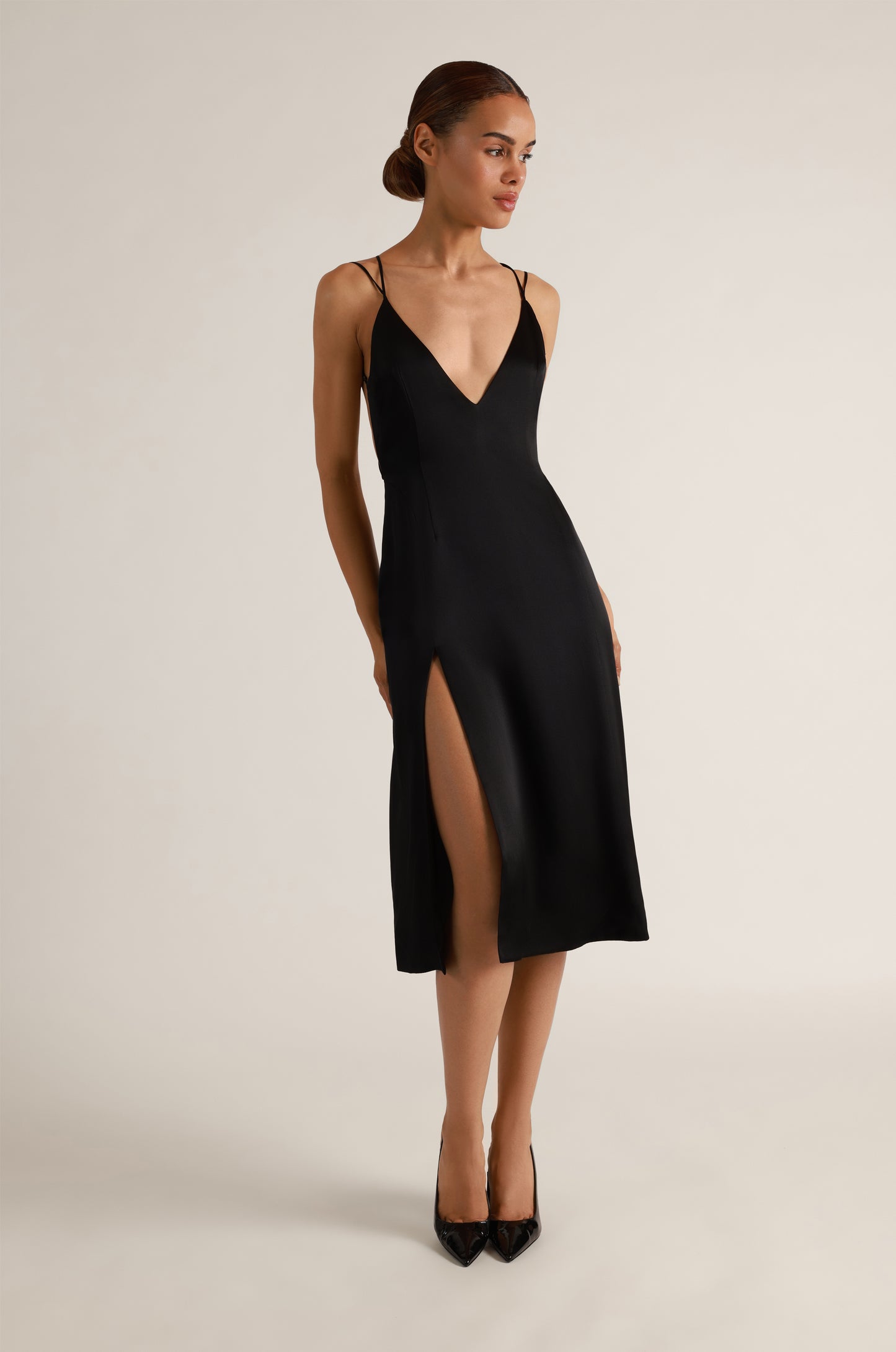 SOIE TIE BACK FLARED MIDI SLIP